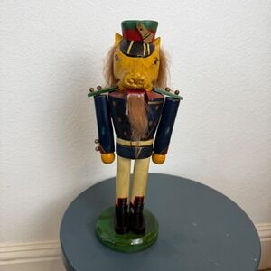 Vintage Style Wooden Horse Nutcracker Soldier Navy Blue Military Uniform 11in